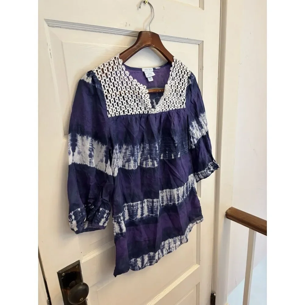 Calypso St. Barth For Target Women's Silk 3/4 Sleeve Tunic Top Purple Size XS - Picture 3 of 6